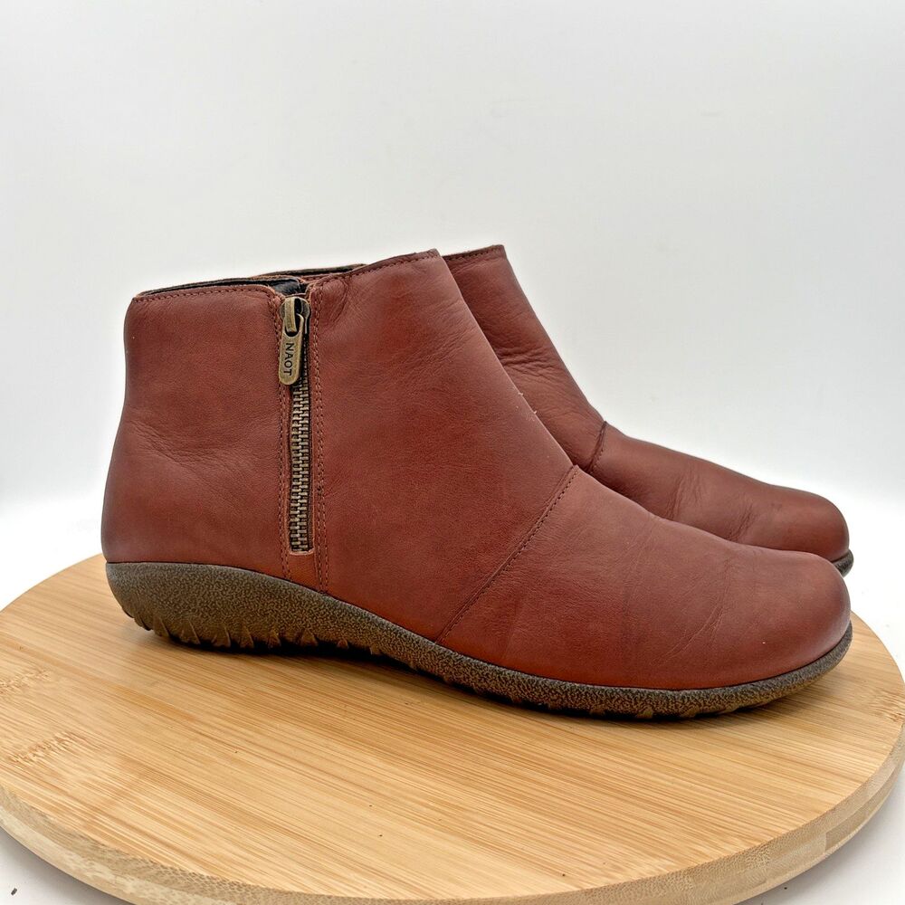 Naot Women's Wanaka boots 41 Soft Chestnut Leather Duo Side zip